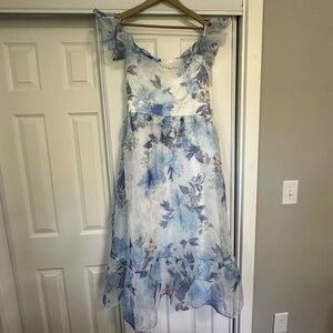 Lulu's Blue and White Floral High Low Dress